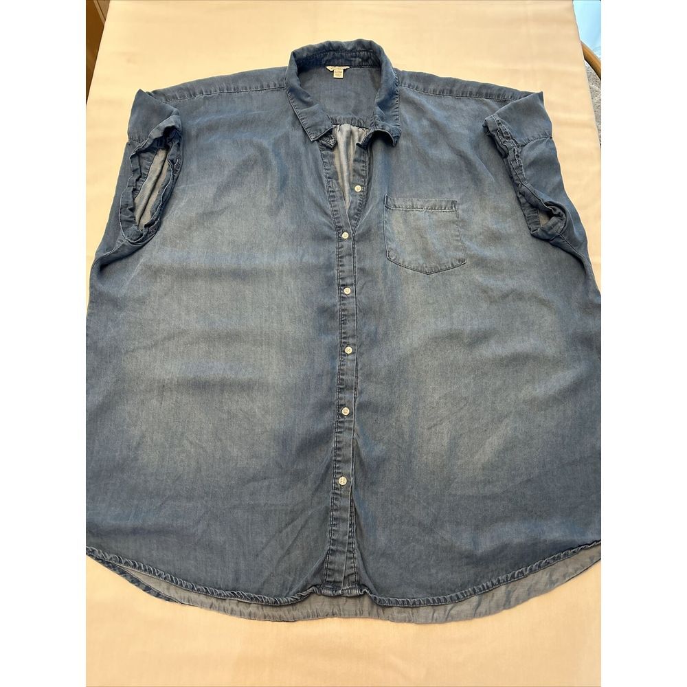 Cato Est 1946 Top Women's 26/28 Blue Denim Short Sleeve Button Up Pocket